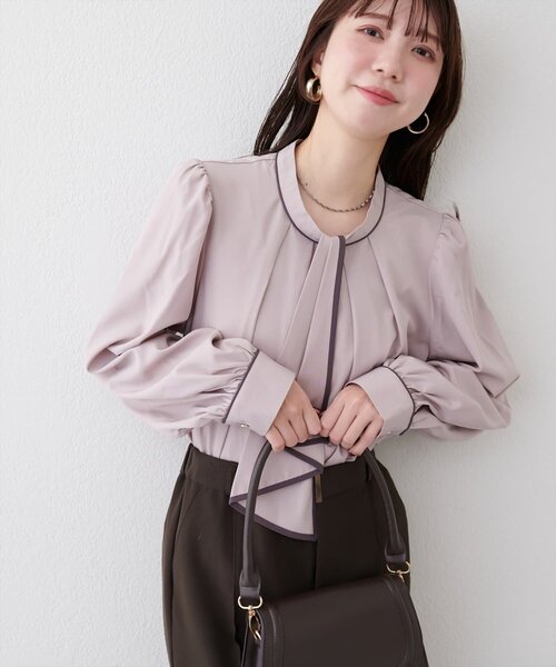 natural couture（ナチュラルクチュール）の「配色ボウタイ２WAYブラウス（シャツ/ブラウス・レディース・ネイビー/オフホワイト/ピンクベージュ/グレイッシュベージュ/その他1・FREE）」の21枚目の写真