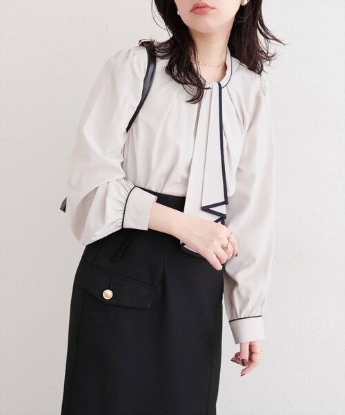 natural couture（ナチュラルクチュール）の「配色ボウタイ２WAYブラウス（シャツ/ブラウス・レディース・ネイビー/オフホワイト/ピンクベージュ/グレイッシュベージュ/その他1・FREE）」の15枚目の写真