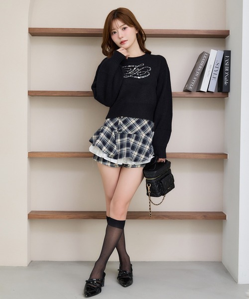 one after another NICE CLAUP(ワンアフターアナザーナイスクラップ)の「ビジューロゴリブニット(ニット/セーター・レディース・ブラック/サックスブルー/ピンク/ミント/アイボリー・FREE)」の6枚目の写真