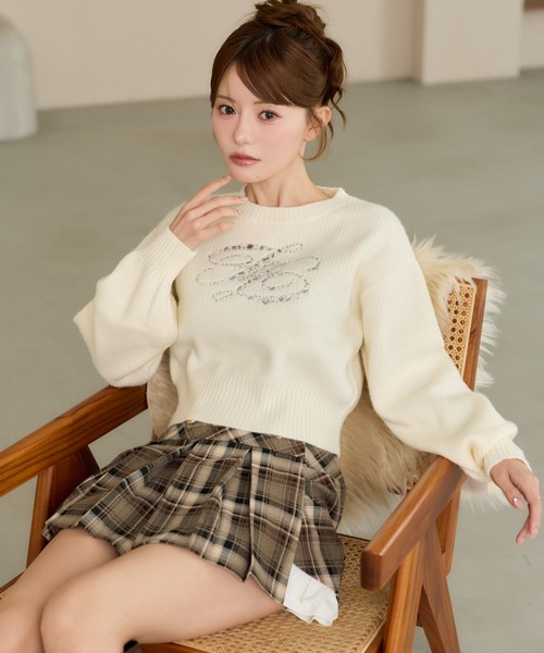 one after another NICE CLAUP(ワンアフターアナザーナイスクラップ)の「ビジューロゴリブニット(ニット/セーター・レディース・ブラック/サックスブルー/ピンク/ミント/アイボリー・FREE)」の18枚目の写真