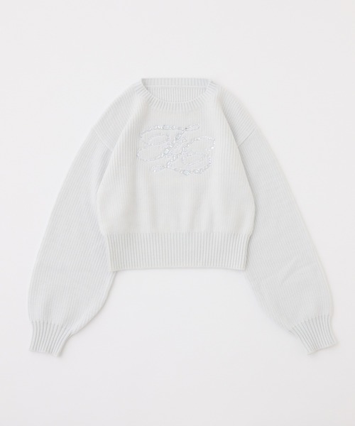 one after another NICE CLAUP(ワンアフターアナザーナイスクラップ)の「ビジューロゴリブニット(ニット/セーター・レディース・ブラック/サックスブルー/ピンク/ミント/アイボリー・FREE)」の16枚目の写真