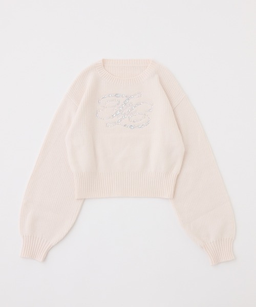one after another NICE CLAUP(ワンアフターアナザーナイスクラップ)の「ビジューロゴリブニット(ニット/セーター・レディース・ブラック/サックスブルー/ピンク/ミント/アイボリー・FREE)」の11枚目の写真