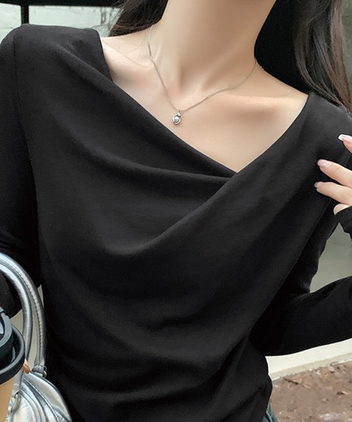 ADDITION STORE(アディションストア)の「ドレープネック ロングスリーブ T(Tシャツ/カットソー・レディース・ベージュ/ブラック/ライトブルー/ライトピンク/オフホワイト・LARGE/MEDIUM/SMALL)」の11枚目の写真