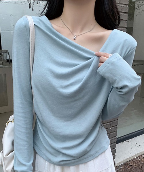 ADDITION STORE(アディションストア)の「ドレープネック ロングスリーブ T(Tシャツ/カットソー・レディース・ベージュ/ブラック/ライトブルー/ライトピンク/オフホワイト・LARGE/MEDIUM/SMALL)」の14枚目の写真