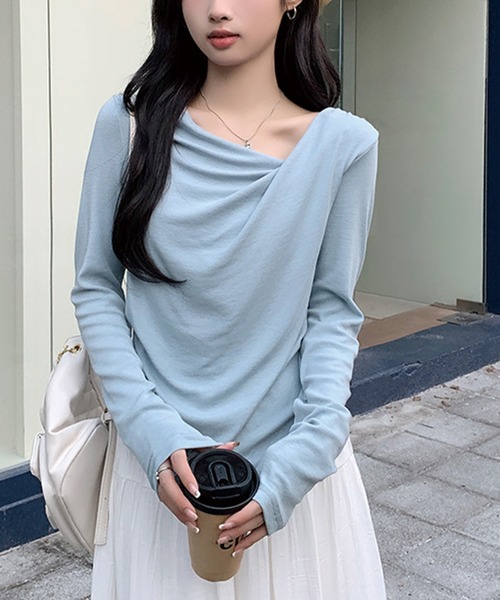 ADDITION STORE(アディションストア)の「ドレープネック ロングスリーブ T(Tシャツ/カットソー・レディース・ベージュ/ブラック/ライトブルー/ライトピンク/オフホワイト・LARGE/MEDIUM/SMALL)」の18枚目の写真