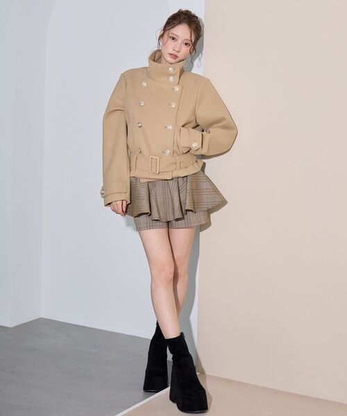 MAJESTIC LEGON(マジェスティックレゴン)の「レイヤードライクフレアショートスカパン(スカート・レディース・グレー系その他/ブラウン系その他2/ベージュ系その他2・MEDIUM)」の3枚目の写真