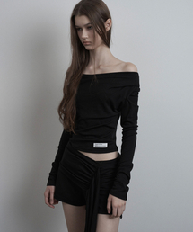 Cowl Drop Waist-Slit Top (black)