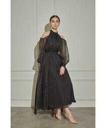 Open Shoulder Dot Dress オープンショルダードットドレス