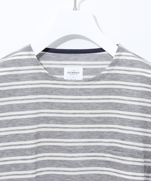 STUDIOUS(ステュディオス)の「タフタコンビテンセルボーダーTシャツ(Tシャツ/カットソー・メンズ・カーキ/グレー・2/1/3)」の3枚目の写真