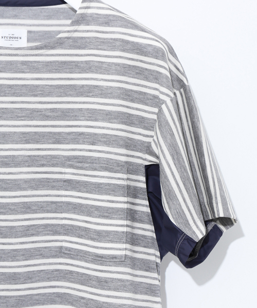 STUDIOUS(ステュディオス)の「タフタコンビテンセルボーダーTシャツ(Tシャツ/カットソー・メンズ・カーキ/グレー・2/1/3)」の5枚目の写真