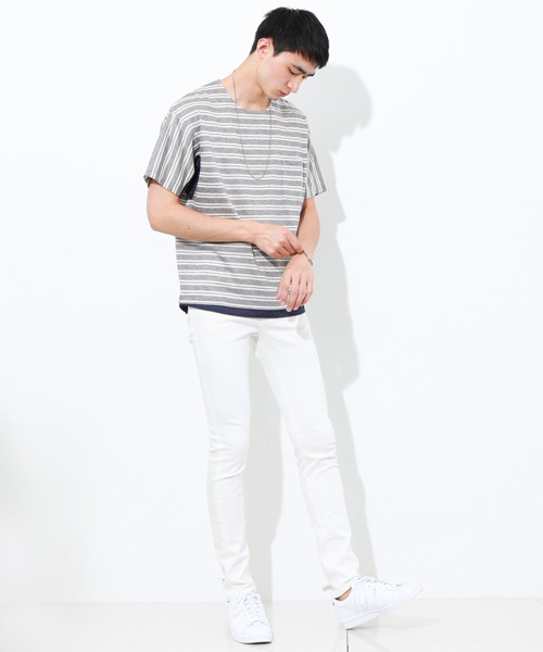 STUDIOUS(ステュディオス)の「タフタコンビテンセルボーダーTシャツ(Tシャツ/カットソー・メンズ・カーキ/グレー・2/1/3)」の18枚目の写真