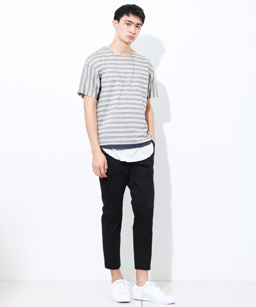 STUDIOUS(ステュディオス)の「タフタコンビテンセルボーダーTシャツ(Tシャツ/カットソー・メンズ・カーキ/グレー・2/1/3)」の19枚目の写真