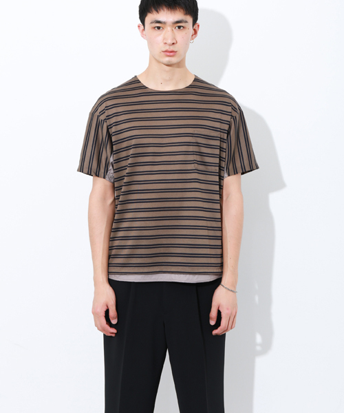 STUDIOUS(ステュディオス)の「タフタコンビテンセルボーダーTシャツ(Tシャツ/カットソー・メンズ・カーキ/グレー・2/1/3)」の21枚目の写真