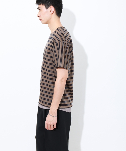 STUDIOUS(ステュディオス)の「タフタコンビテンセルボーダーTシャツ(Tシャツ/カットソー・メンズ・カーキ/グレー・2/1/3)」の22枚目の写真