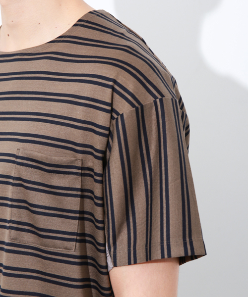STUDIOUS(ステュディオス)の「タフタコンビテンセルボーダーTシャツ(Tシャツ/カットソー・メンズ・カーキ/グレー・2/1/3)」の13枚目の写真