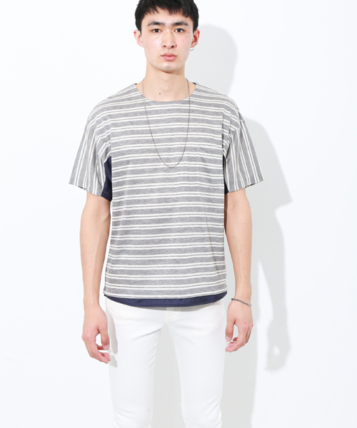 STUDIOUS(ステュディオス)の「タフタコンビテンセルボーダーTシャツ(Tシャツ/カットソー・メンズ・カーキ/グレー・2/1/3)」の17枚目の写真