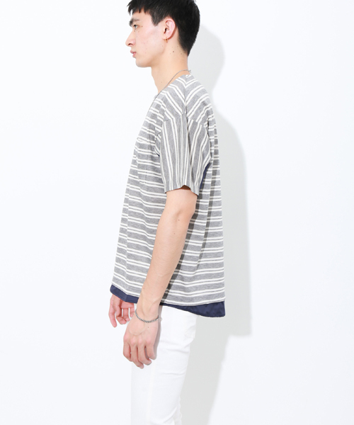 STUDIOUS(ステュディオス)の「タフタコンビテンセルボーダーTシャツ(Tシャツ/カットソー・メンズ・カーキ/グレー・2/1/3)」の10枚目の写真
