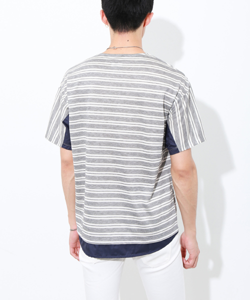 STUDIOUS(ステュディオス)の「タフタコンビテンセルボーダーTシャツ(Tシャツ/カットソー・メンズ・カーキ/グレー・2/1/3)」の11枚目の写真