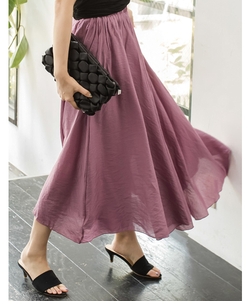 Re:EDIT（リエディ）の「[秋口まで使える新色がDEBUT]レギュラーヘムロングスカートボトムス/スカート/膝丈・ミモレ丈（51～65cm）[リエディ]（スカート・レディース・ピンク/グリーン/ブラック/カーキ/ベージュ/ネイビー/ブルー/ブルーグリーン/モカ/パープル・MEDIUM）」の9枚目の写真