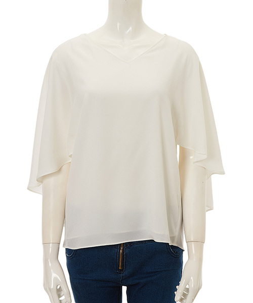 Color（カラー）の「Vネックフリルブラウス（シャツ/ブラウス・レディース・ホワイト/スモークピンク/ブラック・MEDIUM）」の2枚目の写真