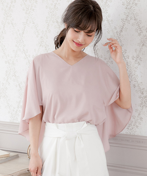 Color（カラー）の「Vネックフリルブラウス（シャツ/ブラウス・レディース・ホワイト/スモークピンク/ブラック・MEDIUM）」の3枚目の写真