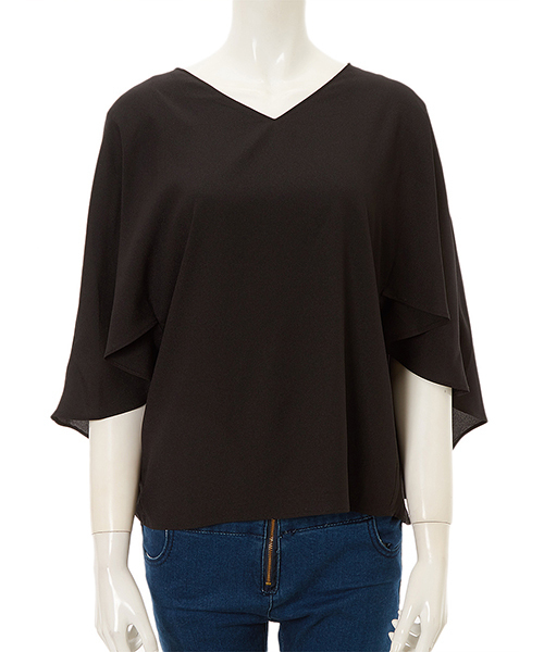 Color（カラー）の「Vネックフリルブラウス（シャツ/ブラウス・レディース・ホワイト/スモークピンク/ブラック・MEDIUM）」の4枚目の写真