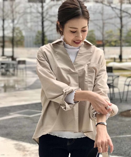 CIAOPANIC TYPY（チャオパニックティピー）の「BIGシルエットシャツ（シャツ/ブラウス・レディース・ホワイト/ストライプ/サックスブルー/ネイビー/ベージュ/ピンク・FREE）」の2枚目の写真