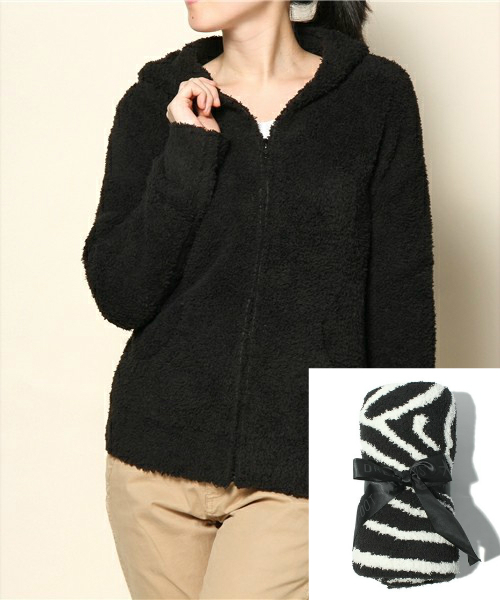 BAREFOOT DREAMS（ベアフットドリームズ）の「【12/9まで！】415 Bamboo Chic Hoodie+561 Animal print receiving blanket【Gift Packs】（パーカー・レディース・ピンク/ブラウン/キャメル/ネイビー/ブラック/ストーン・X-SMALL/SMALL/MEDIUM/LARGE）」の3枚目の写真