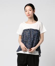 POU DOU DOU | 花柄シフォン重ねTシャツ(Tシャツ/カットソー)