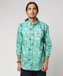 rovtski ネコイヌ総柄シャツ7部袖