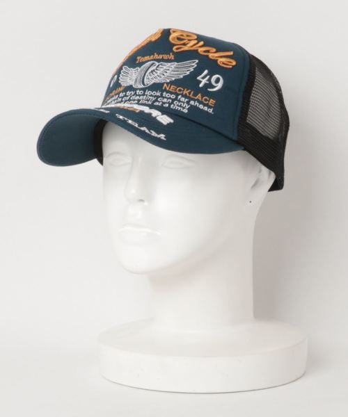 STYLEBLOCK（スタイルブロック）の「タイヤ＆ウイング刺繍バイカーメッシュキャップ（キャップ・メンズ・ブラック/ブルーグリーン/ワイン・FREE）」の3枚目の写真