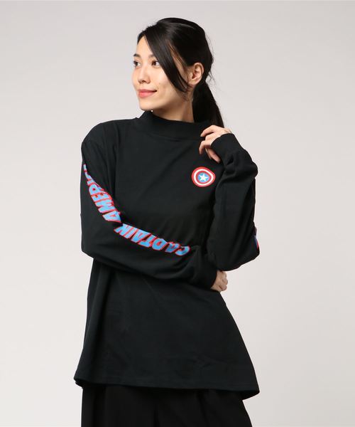 Marvel マーベル の Marvel キャプテンアメリカ プリントワンポイント長袖tシャツ Tシャツ カットソー Wear