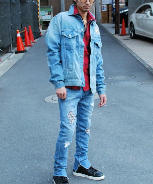 BACK BONE(バックボーン)の「LEATHER PATCH TRUCKER(デニムジャケット・メンズ・ブラック/インディゴブルー・MEDIUM/X-LARGE/SMALL/LARGE)」の18枚目の写真