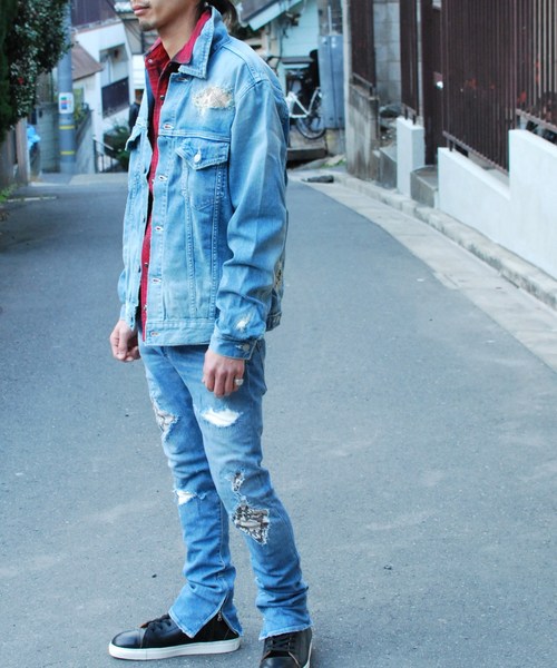 BACK BONE(バックボーン)の「LEATHER PATCH TRUCKER(デニムジャケット・メンズ・ブラック/インディゴブルー・MEDIUM/X-LARGE/SMALL/LARGE)」の17枚目の写真