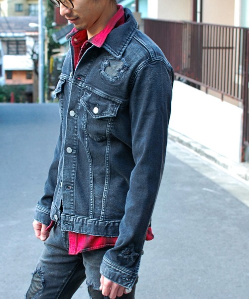 BACK BONE(バックボーン)の「LEATHER PATCH TRUCKER(デニムジャケット・メンズ・ブラック/インディゴブルー・MEDIUM/X-LARGE/SMALL/LARGE)」の7枚目の写真