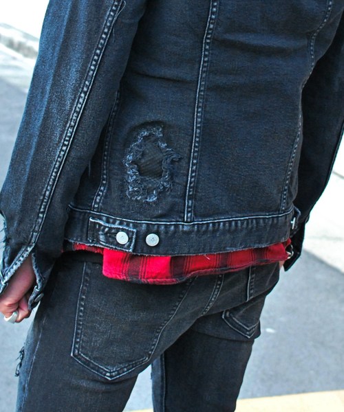 BACK BONE(バックボーン)の「LEATHER PATCH TRUCKER(デニムジャケット・メンズ・ブラック/インディゴブルー・MEDIUM/X-LARGE/SMALL/LARGE)」の6枚目の写真