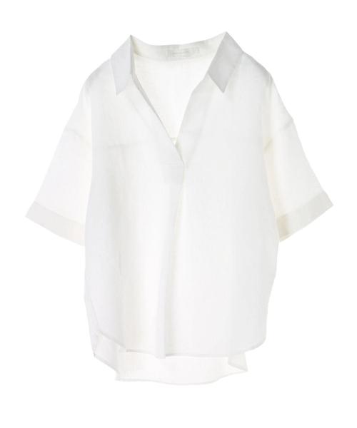 AMERICAN HOLIC(アメリカンホリック)の「ピュアリネンスキッパー5分袖シャツ(シャツ/ブラウス・レディース・サックスブルー/ネイビー/オフホワイト/キャメル/ストライプ/その他5・M/L)」の9枚目の写真