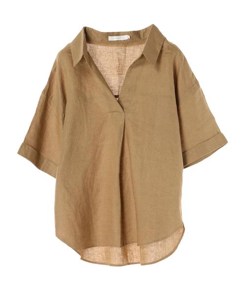 AMERICAN HOLIC(アメリカンホリック)の「ピュアリネンスキッパー5分袖シャツ(シャツ/ブラウス・レディース・サックスブルー/ネイビー/オフホワイト/キャメル/ストライプ/その他5・M/L)」の8枚目の写真