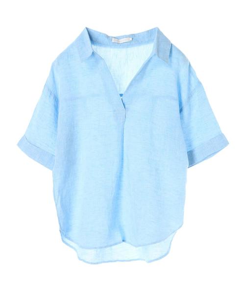 AMERICAN HOLIC(アメリカンホリック)の「ピュアリネンスキッパー5分袖シャツ(シャツ/ブラウス・レディース・サックスブルー/ネイビー/オフホワイト/キャメル/ストライプ/その他5・M/L)」の7枚目の写真