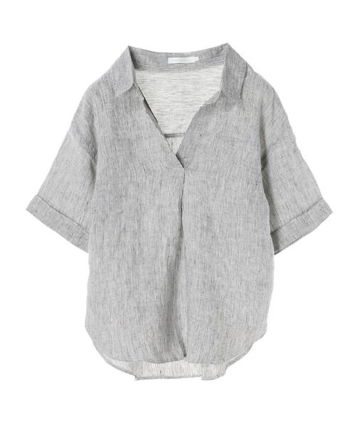 AMERICAN HOLIC(アメリカンホリック)の「ピュアリネンスキッパー5分袖シャツ(シャツ/ブラウス・レディース・サックスブルー/ネイビー/オフホワイト/キャメル/ストライプ/その他5・M/L)」の11枚目の写真