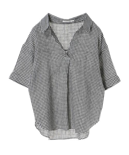 AMERICAN HOLIC(アメリカンホリック)の「ピュアリネンスキッパー5分袖シャツ(シャツ/ブラウス・レディース・サックスブルー/ネイビー/オフホワイト/キャメル/ストライプ/その他5・M/L)」の12枚目の写真