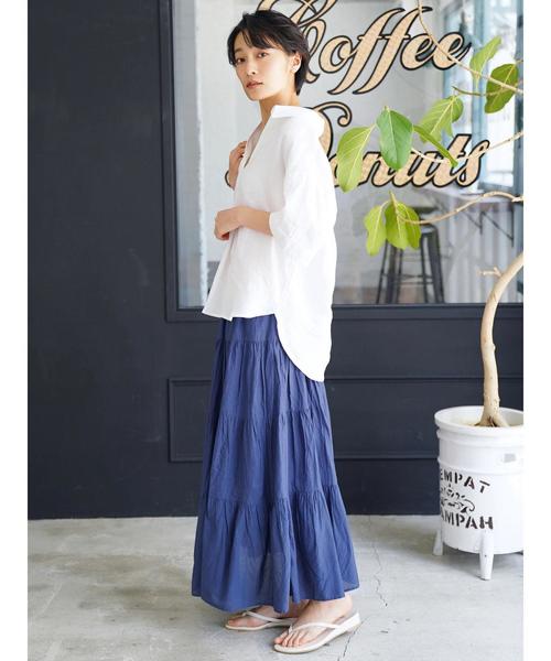 AMERICAN HOLIC(アメリカンホリック)の「ピュアリネンスキッパー5分袖シャツ(シャツ/ブラウス・レディース・サックスブルー/ネイビー/オフホワイト/キャメル/ストライプ/その他5・M/L)」の15枚目の写真