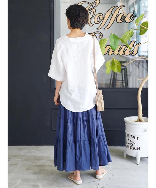 AMERICAN HOLIC(アメリカンホリック)の「ピュアリネンスキッパー5分袖シャツ(シャツ/ブラウス・レディース・サックスブルー/ネイビー/オフホワイト/キャメル/ストライプ/その他5・M/L)」の17枚目の写真