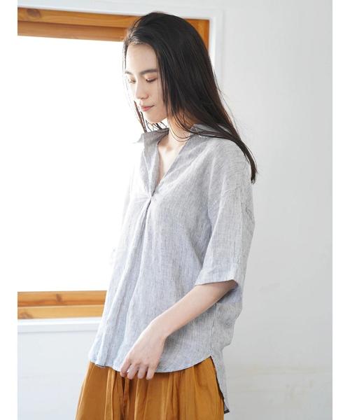 AMERICAN HOLIC(アメリカンホリック)の「ピュアリネンスキッパー5分袖シャツ(シャツ/ブラウス・レディース・サックスブルー/ネイビー/オフホワイト/キャメル/ストライプ/その他5・M/L)」の18枚目の写真