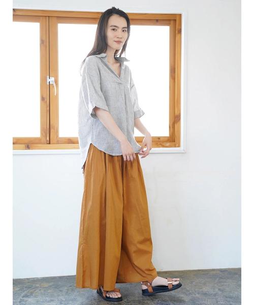 AMERICAN HOLIC(アメリカンホリック)の「ピュアリネンスキッパー5分袖シャツ(シャツ/ブラウス・レディース・サックスブルー/ネイビー/オフホワイト/キャメル/ストライプ/その他5・M/L)」の19枚目の写真