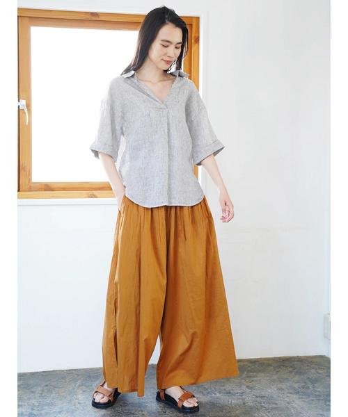 AMERICAN HOLIC(アメリカンホリック)の「ピュアリネンスキッパー5分袖シャツ(シャツ/ブラウス・レディース・サックスブルー/ネイビー/オフホワイト/キャメル/ストライプ/その他5・M/L)」の22枚目の写真