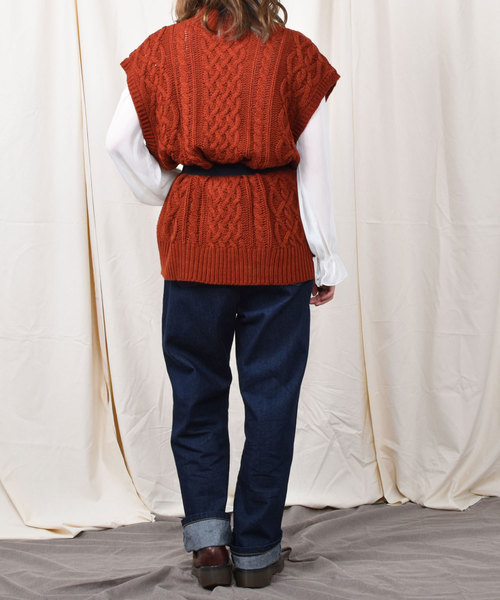 PairPair(ペアペア)の「ケーブルハイネックニットベスト(ベスト・レディース・ダークブラウン/レンガ/アイボリー/モカ・FREE)」の21枚目の写真