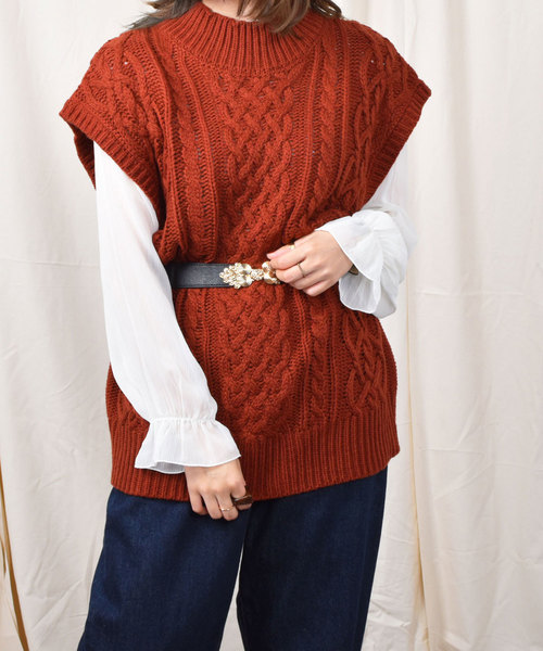 PairPair(ペアペア)の「ケーブルハイネックニットベスト(ベスト・レディース・ダークブラウン/レンガ/アイボリー/モカ・FREE)」の22枚目の写真