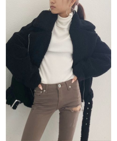 GYDA(ジェイダ)の「リブタートルニットTOPS(ニット/セーター・レディース・ブラック/オフホワイト/オレンジ・FREE)」の2枚目の写真