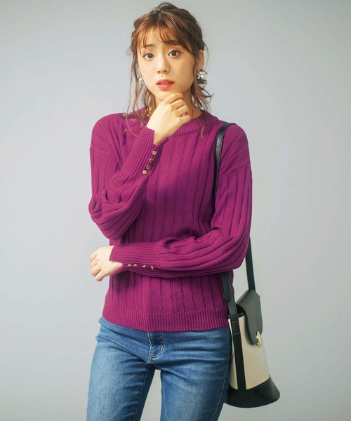 GeeRA(ジーラ)の「袖口ボタンリブ編ニット(ニット/セーター・レディース・イエロー/ピンク/ブラック/オフホワイト・X-LARGE/XX-LARGE/MEDIUM/LARGE)」の13枚目の写真
